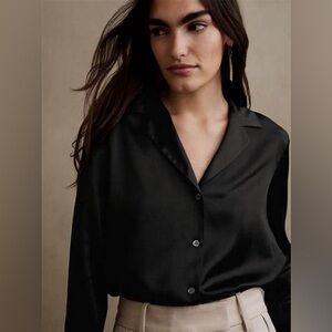 Banana Republic Black 100% silk button front blouse